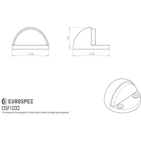 This image is a line drwaing of a Eurospec - Floor Mounted Door Stop - Shielded (Small) - Satin Stainless Steel available to order from Trade Door Handles in Kendal