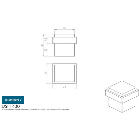 This image is a line drwaing of a Eurospec - Steelworx Square Floor Door Stop - Satin Stainless Steel available to order from Trade Door Handles in Kendal