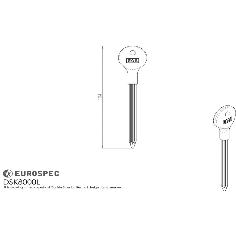 This image is a line drwaing of a Carlisle Brass - Security Door Bolt Key (Long) - Blue available to order from Trade Door Handles in Kendal