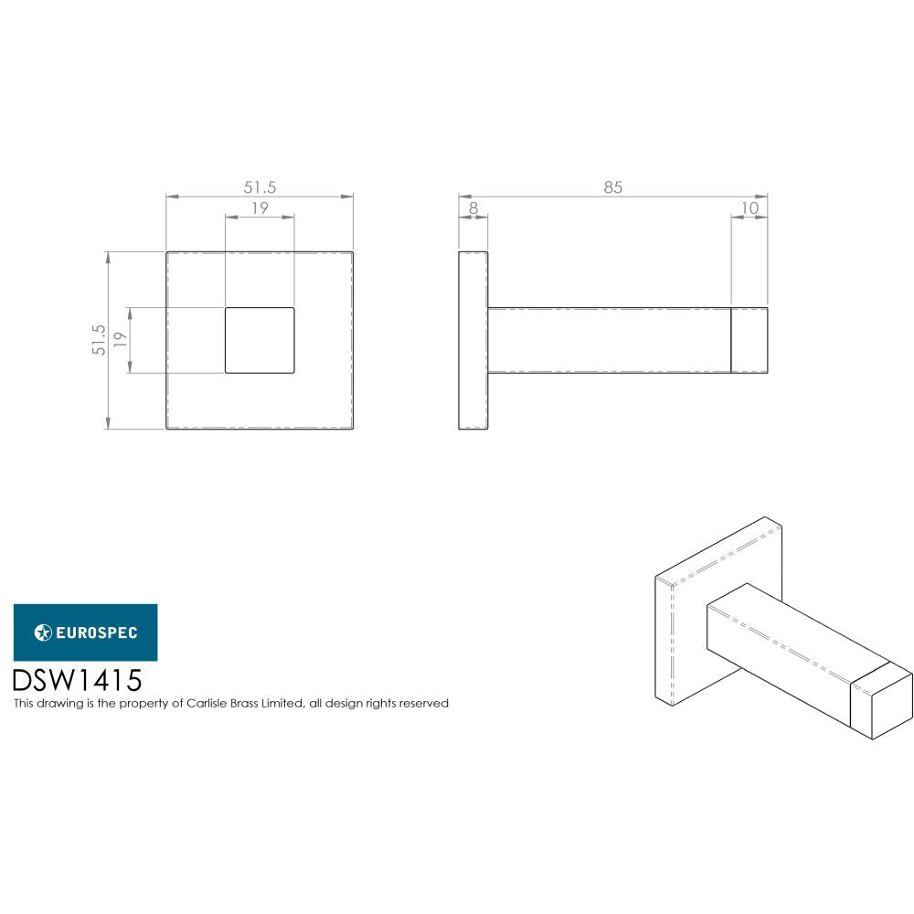 This image is a line drwaing of a Eurospec - Steelworx Square Skirting Door Stop - Satin Stainless Steel available to order from Trade Door Handles in Kendal