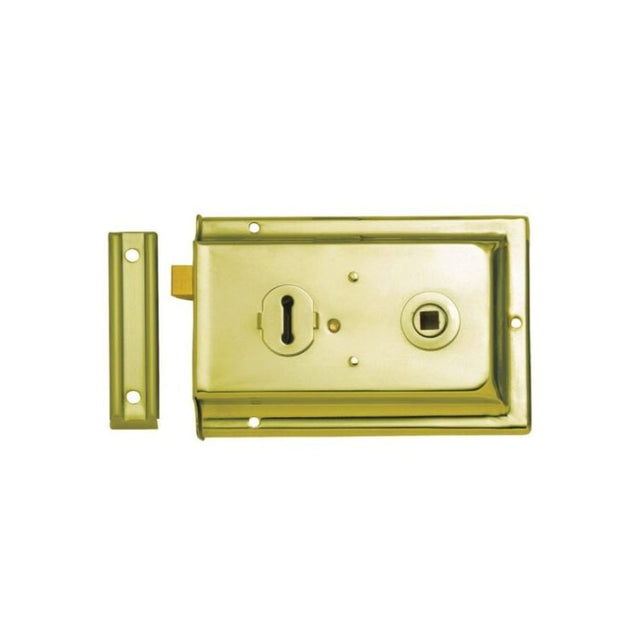 This is an image of Spira Brass - Iron Rim Lock - Fluted Electro Brass   available to order from trade door handles, quick delivery and discounted prices.