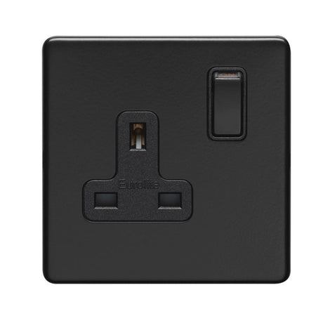 This is an image showing Eurolite Concealed 3mm 1 Gang Socket - Matt Black (With Black Trim) ecmb1sob available to order from trade door handles, quick delivery and discounted prices.