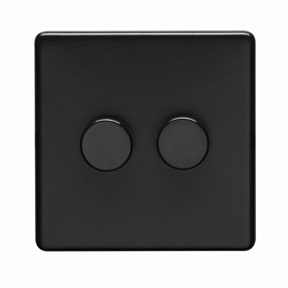 This is an image showing Eurolite Concealed 3mm 2 Gang Dimmer - Matt Black (With Black Trim) ecmb2d400 available to order from trade door handles, quick delivery and discounted prices.