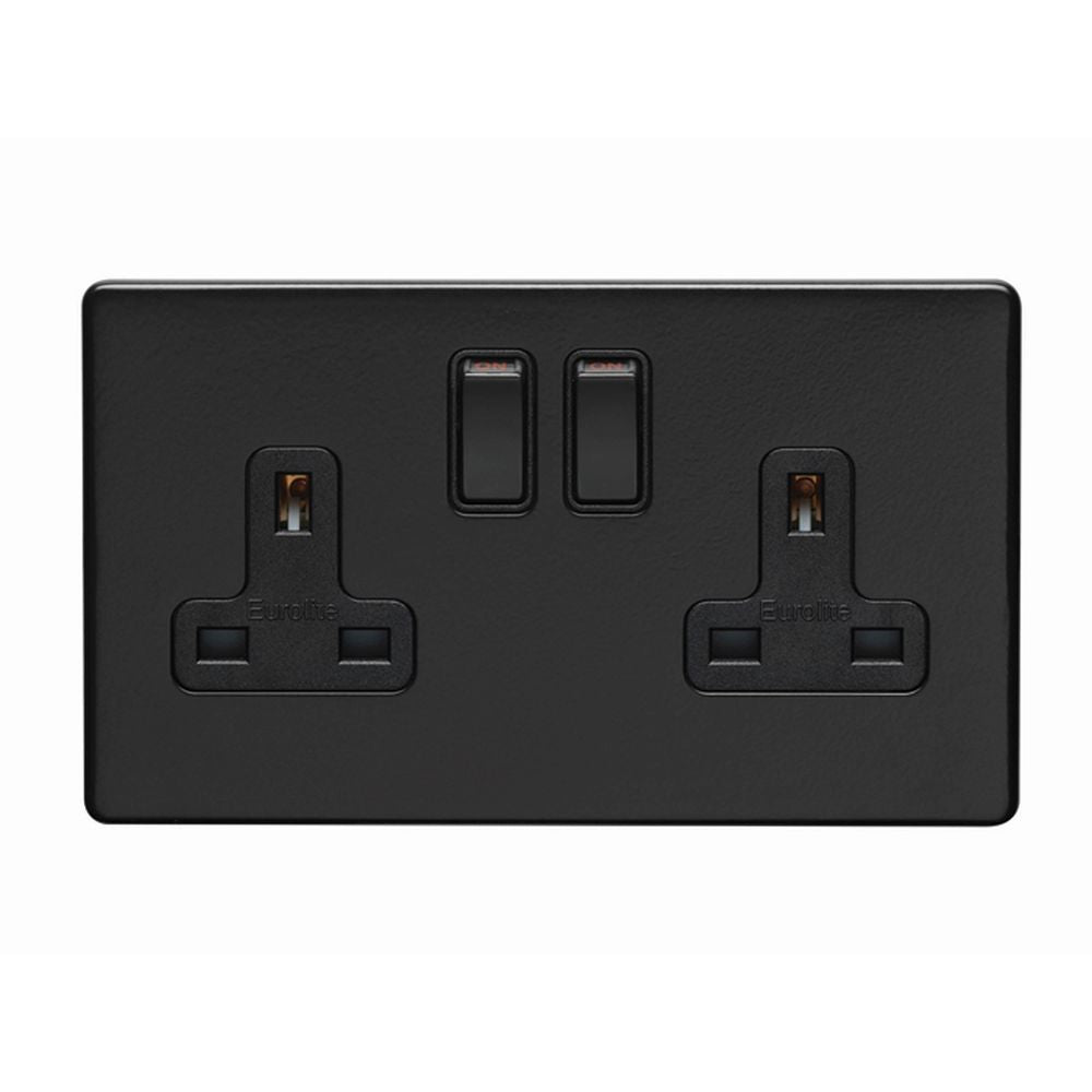 This is an image showing Eurolite Concealed 3mm 2 Gang Socket - Matt Black (With Black Trim) ecmb2sob available to order from trade door handles, quick delivery and discounted prices.