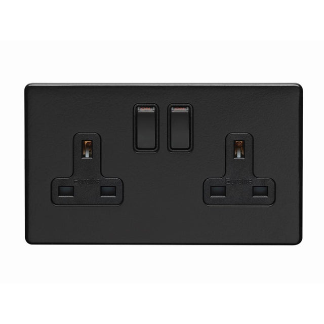 This is an image showing Eurolite Concealed 3mm 2 Gang Socket - Matt Black (With Black Trim) ecmb2sob available to order from trade door handles, quick delivery and discounted prices.