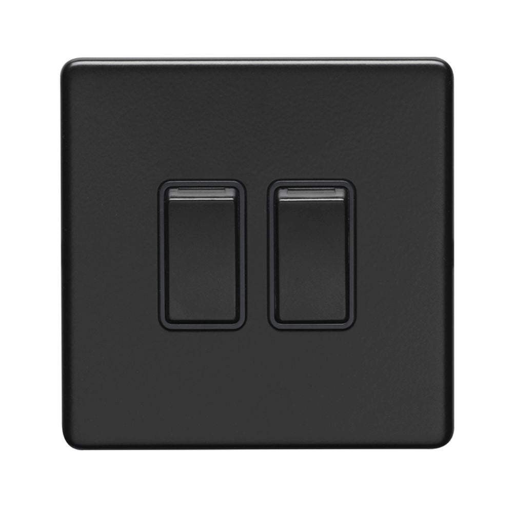 This is an image showing Eurolite Concealed 3mm 2 Gang Switch - Matt Black (With Black Trim) ecmb2swb available to order from trade door handles, quick delivery and discounted prices.