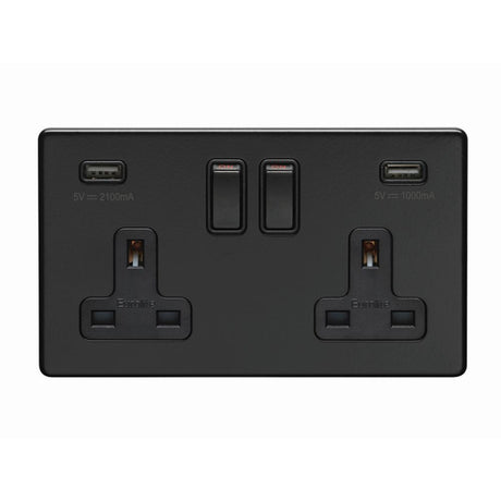 This is an image showing Eurolite Concealed 3mm 2 Gang USB Socket - Matt Black (With Black Trim) ecmb2usbb available to order from trade door handles, quick delivery and discounted prices.