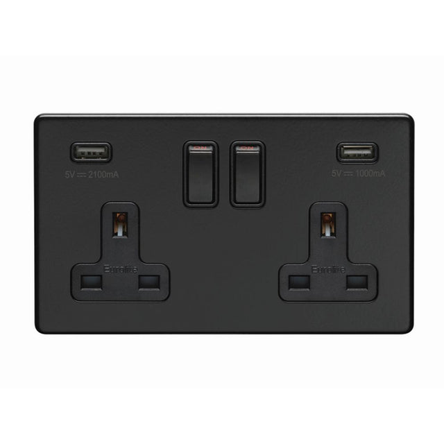 This is an image showing Eurolite Concealed 3mm 2 Gang USB Socket - Matt Black (With Black Trim) ecmb2usbb available to order from trade door handles, quick delivery and discounted prices.