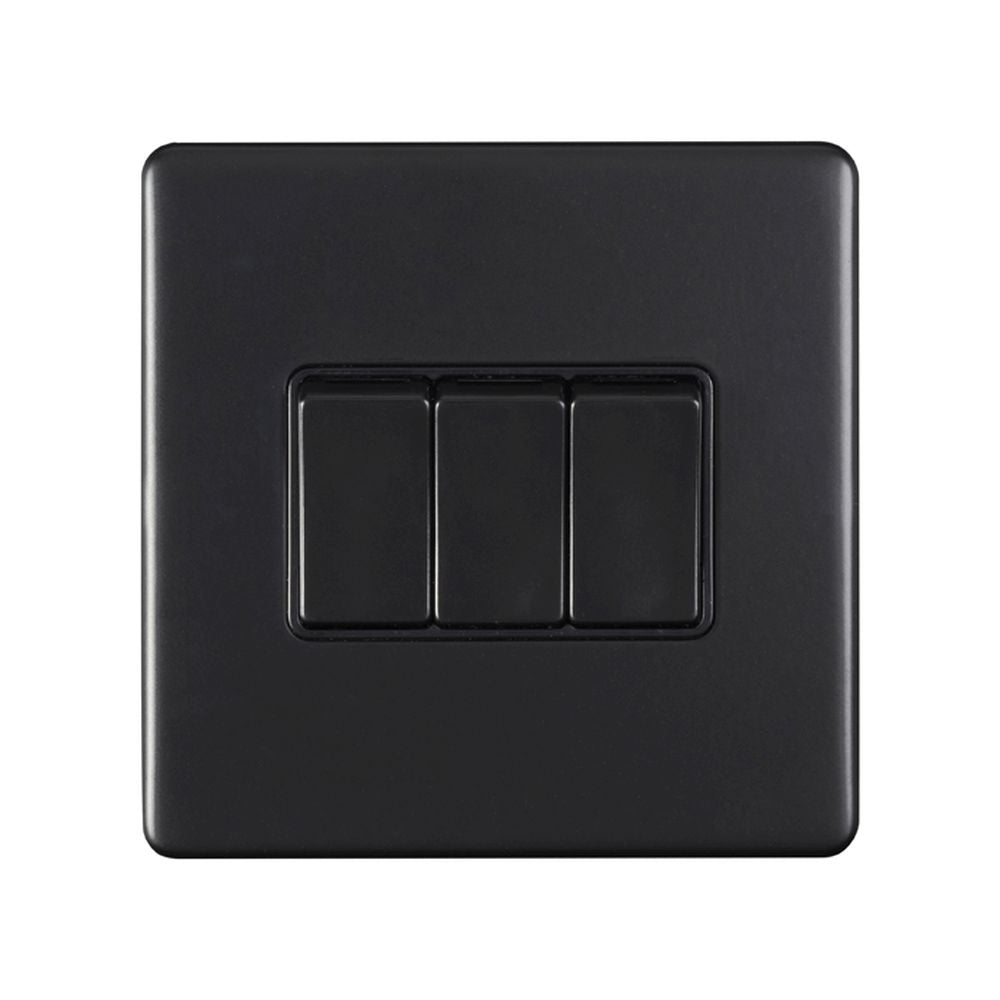 This is an image showing Eurolite Concealed 3mm 3 Gang Switch - Matt Black (With Black Trim) ecmb3swb available to order from trade door handles, quick delivery and discounted prices.