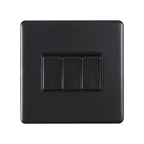 This is an image showing Eurolite Concealed 3mm 3 Gang Switch - Matt Black (With Black Trim) ecmb3swb available to order from trade door handles, quick delivery and discounted prices.