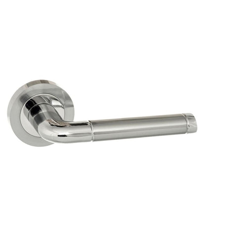 High quality image of Eco Ocean Aluminium Lever on Round Rose - Satin Chrome/Polished Chrome | Sku. eco40scpc | available to order from Trade Door Handles in Kendal.