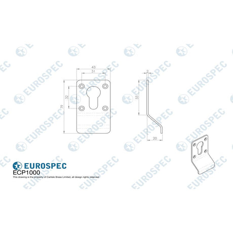 This image is a line drwaing of a Eurospec - Euro Profile Cylinder Pull - Satin Stainless Steel available to order from Trade Door Handles in Kendal