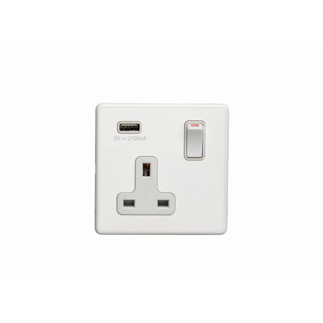 This is an image showing Eurolite Concealed 3mm 1 Gang USB Socket - White (With White Trim) ecw1usbw available to order from trade door handles, quick delivery and discounted prices.