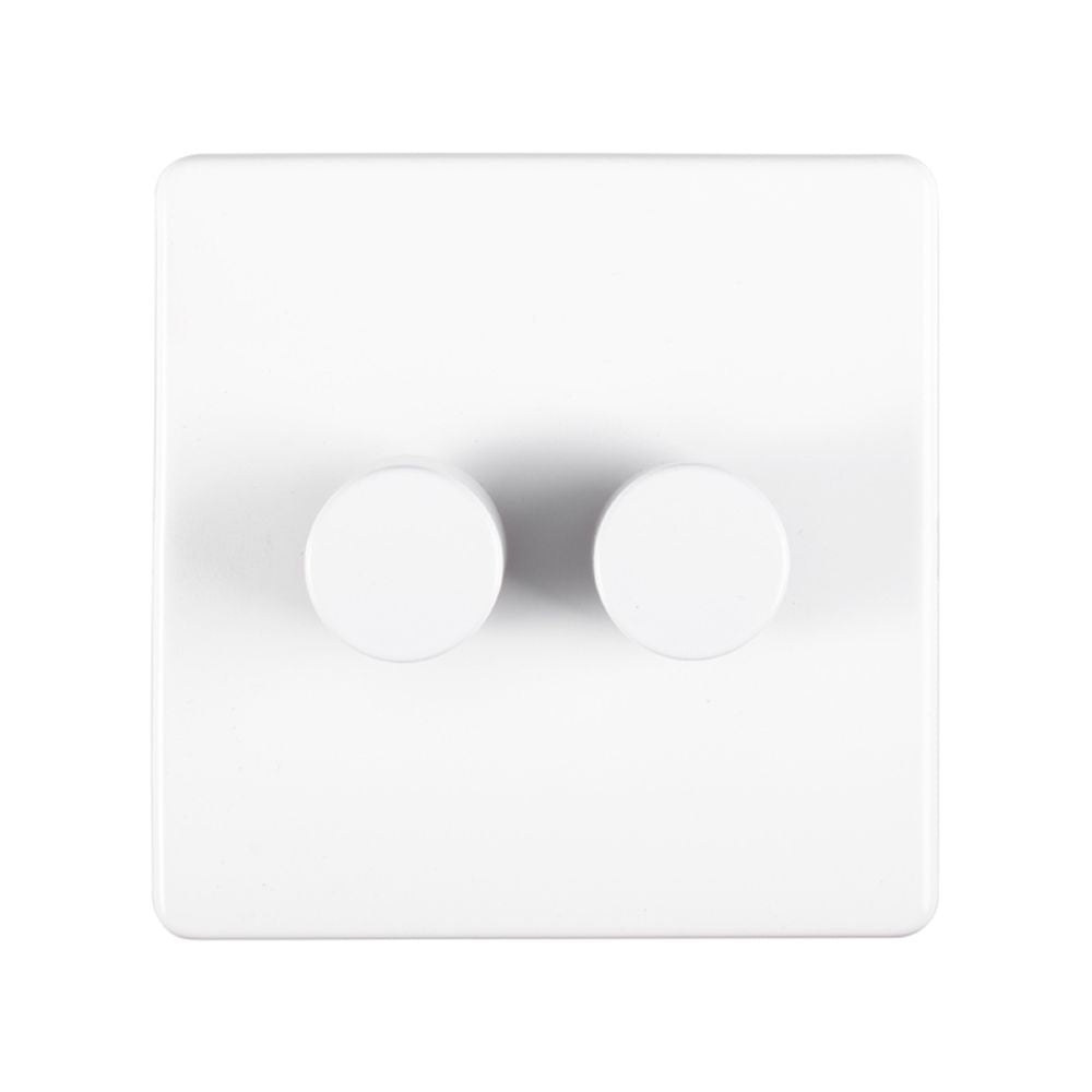 This is an image showing Eurolite Concealed 3mm 2 Gang Dimmer - White (With White Trim) ecw2d400 available to order from trade door handles, quick delivery and discounted prices.