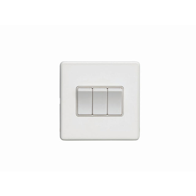 This is an image showing Eurolite Concealed 3mm 3 Gang Switch - White (With White Trim) ecw3sww available to order from trade door handles, quick delivery and discounted prices.