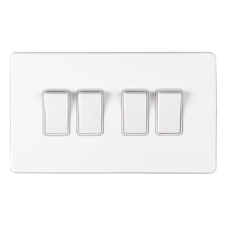 This is an image showing Eurolite Concealed 3mm 4 Gang Switch - White (With White Trim) ecw4sww available to order from trade door handles, quick delivery and discounted prices.