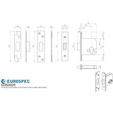 This image is a line drwaing of a Eurospec - Euro Profile Deadlock 64mm - Satin Stainless Steel available to order from Trade Door Handles in Kendal