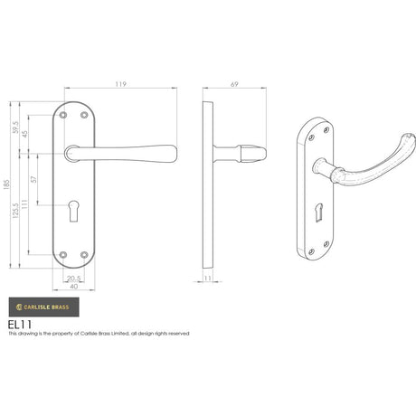 This image is a line drwaing of a Manital - Ibra Lever on Lock Backplate - Polished Brass available to order from Trade Door Handles in Kendal