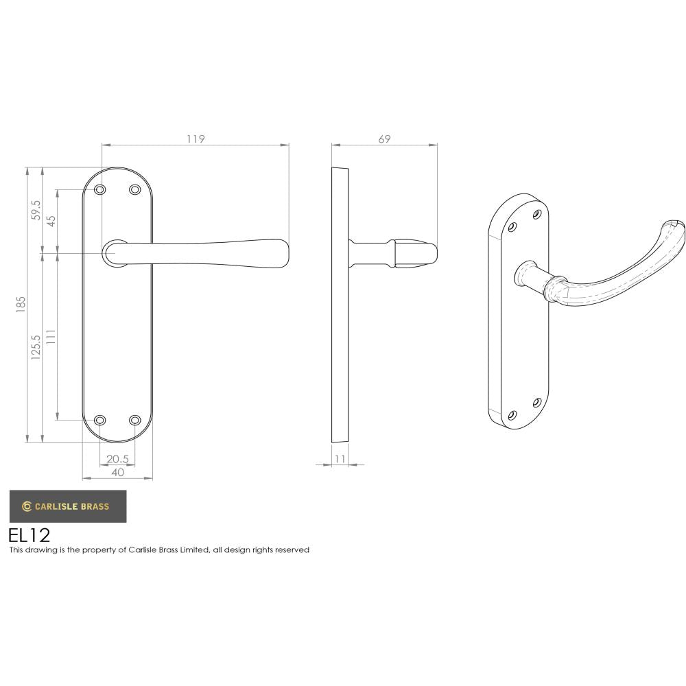 This image is a line drwaing of a Manital - Ibra Lever on Latch Backplate - Polished Chrome available to order from Trade Door Handles in Kendal