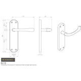 This image is a line drwaing of a Manital - Ibra Lever on Latch Backplate - Satin Brass available to order from Trade Door Handles in Kendal