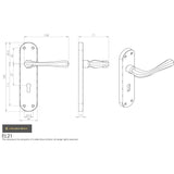 This image is a line drwaing of a Manital - Astro Lever on Lock Backplate - Polished Chrome available to order from Trade Door Handles in Kendal