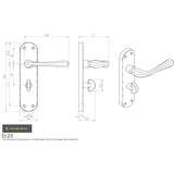 This image is a line drwaing of a Manital - Astro Lever on WC Backplate - Polished Brass available to order from Trade Door Handles in Kendal