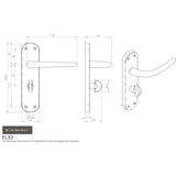 This image is a line drwaing of a Manital - Lilla Lever on WC Backplate - Satin Chrome available to order from Trade Door Handles in Kendal