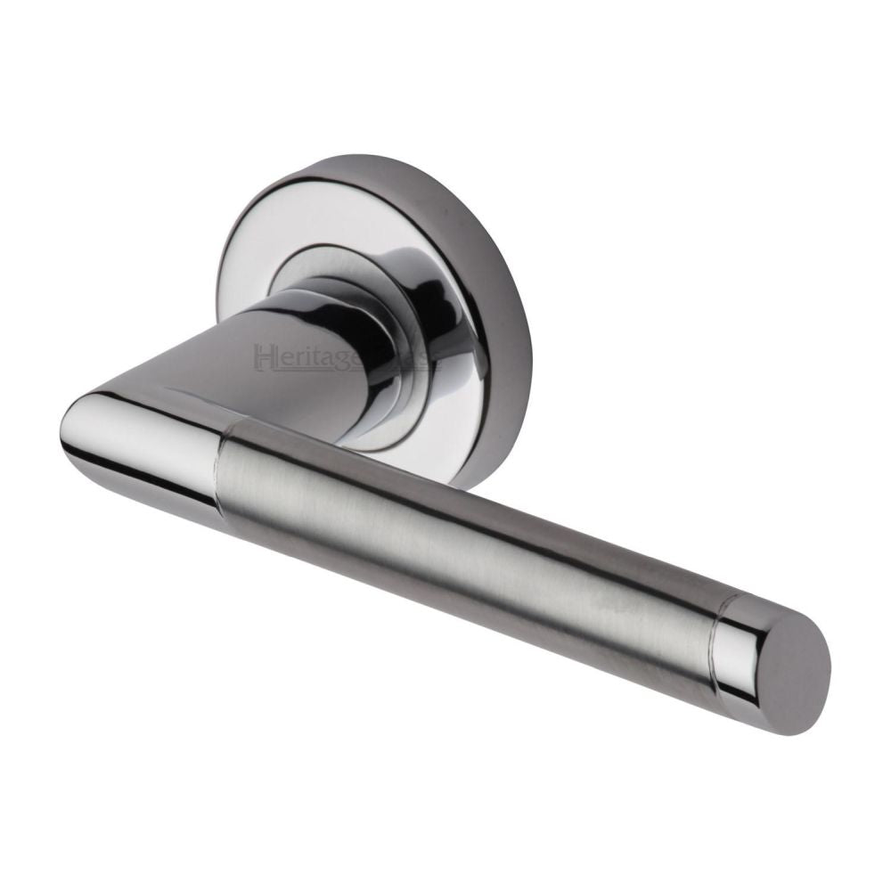 This is an image of a Heritage Brass - Door Handle Lever Latch on Round Rose Ellipse Design Apollo Fin, ell4242-ap that is available to order from Trade Door Handles in Kendal.