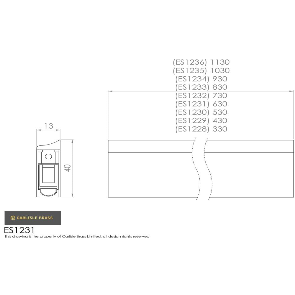 This image is a line drwaing of a Eurospec - ES Surface 37 DB Range 930mm. - Satin Anodised Aluminium available to order from Trade Door Handles in Kendal