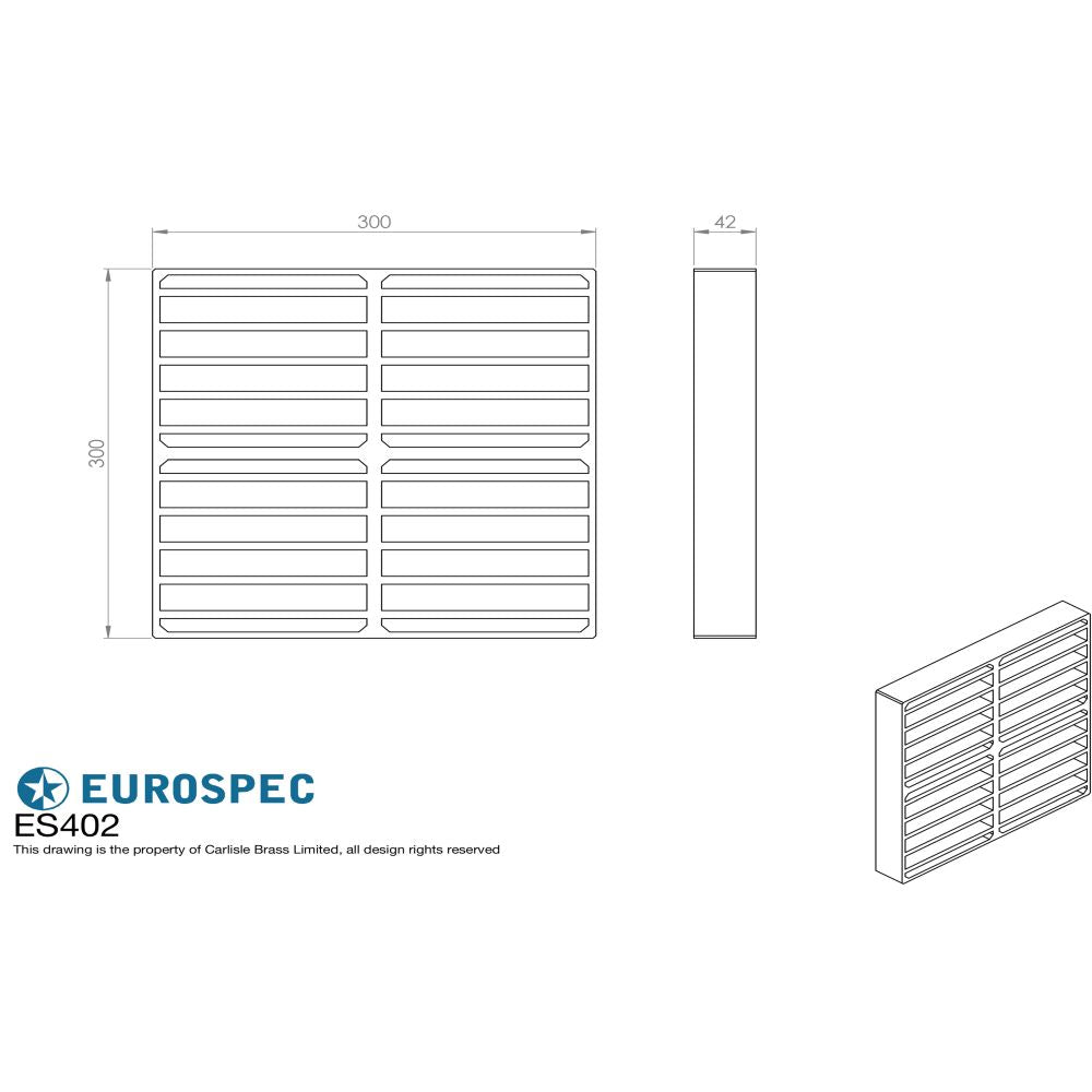 This image is a line drwaing of a Eurospec - Intumescent Air Transfer Vent Grille 300 x 300mm - Silver available to order from Trade Door Handles in Kendal