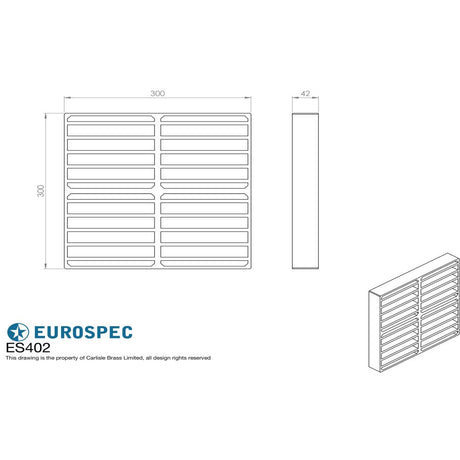 This image is a line drwaing of a Eurospec - Intumescent Air Transfer Vent Grille 300 x 300mm - Silver available to order from Trade Door Handles in Kendal