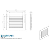 This image is a line drwaing of a Eurospec - Louvre Grille Face Plate Cover 200 x 197mm - Silver available to order from Trade Door Handles in Kendal