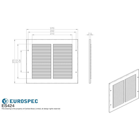 This image is a line drwaing of a Eurospec - Louvre Grille Face Plate Cover 347 x 340mm - Silver available to order from Trade Door Handles in Kendal