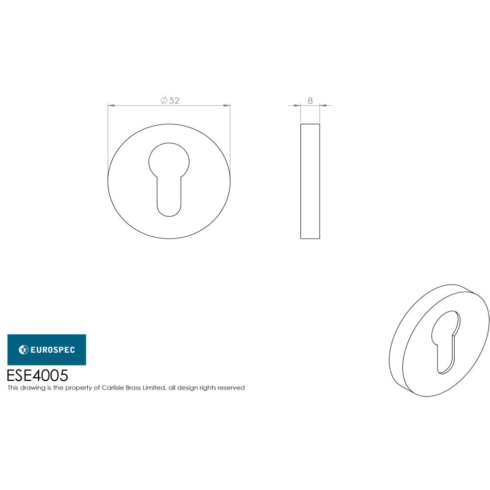 This image is a line drwaing of a Eurospec - Euro Profile Escutcheon - Satin Anodised Aluminium available to order from Trade Door Handles in Kendal