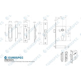 This image is a line drwaing of a Eurospec - Easi-T Economy Euro Profile Sashlock 64mm - Satin Nickel available to order from Trade Door Handles in Kendal