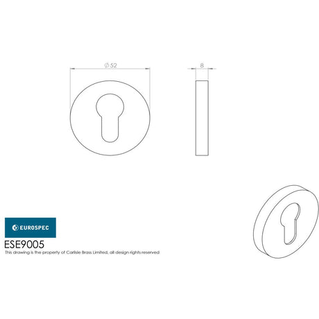 This image is a line drwaing of a Eurospec - Euro Escutcheon - Satin Anodised Aluminium available to order from Trade Door Handles in Kendal