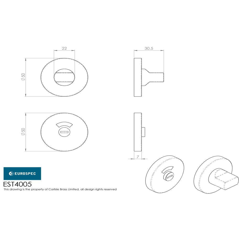 This image is a line drwaing of a Eurospec - Standard Thumbturn and Release - Satin Anodised Aluminium available to order from Trade Door Handles in Kendal