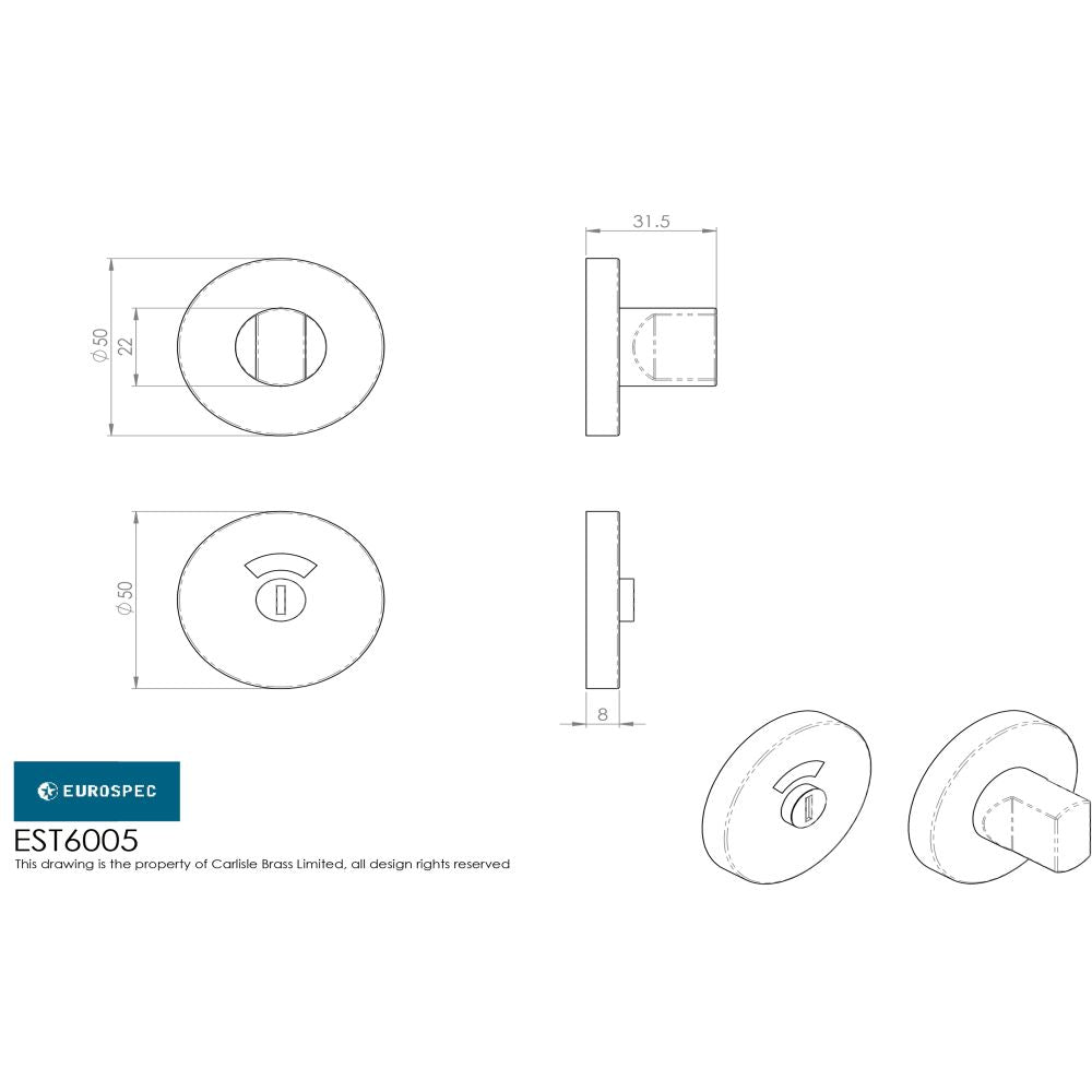 This image is a line drwaing of a Eurospec - Thumbturn & Release c/w indicator - Polished Anodised Aluminium available to order from Trade Door Handles in Kendal