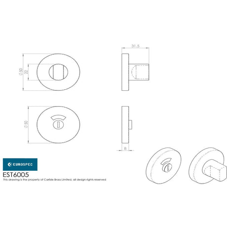 This image is a line drwaing of a Eurospec - Thumbturn & Release c/w indicator - Polished Anodised Aluminium available to order from Trade Door Handles in Kendal