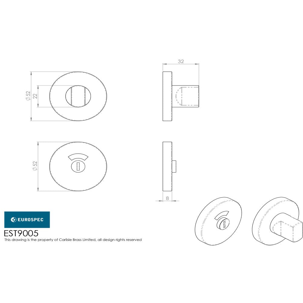 This image is a line drwaing of a Eurospec - Aluminium Thumbturn and Release - Satin Anodised Aluminium available to order from Trade Door Handles in Kendal