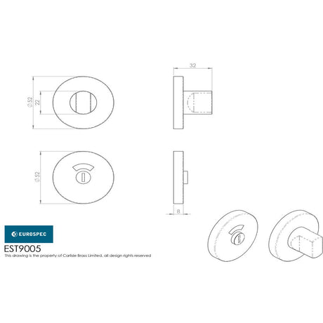 This image is a line drwaing of a Eurospec - Aluminium Thumbturn and Release - Satin Anodised Aluminium available to order from Trade Door Handles in Kendal