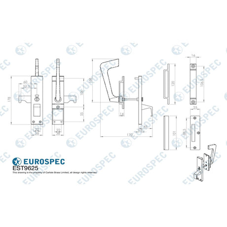 This image is a line drwaing of a Eurospec - Disabled Toilet Handle Set PAA - Polished Anodised Aluminium available to order from Trade Door Handles in Kendal