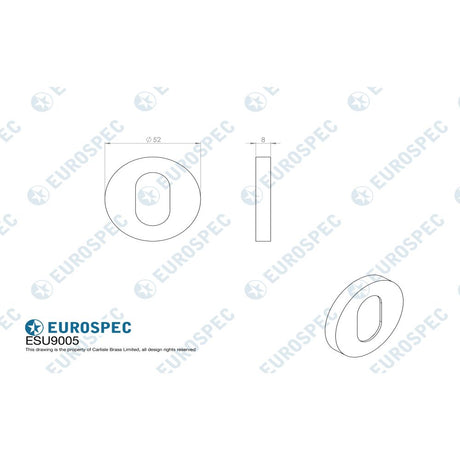 This image is a line drwaing of a Eurospec - Oval profile Escutcheon - Satin Anodised Aluminium available to order from Trade Door Handles in Kendal