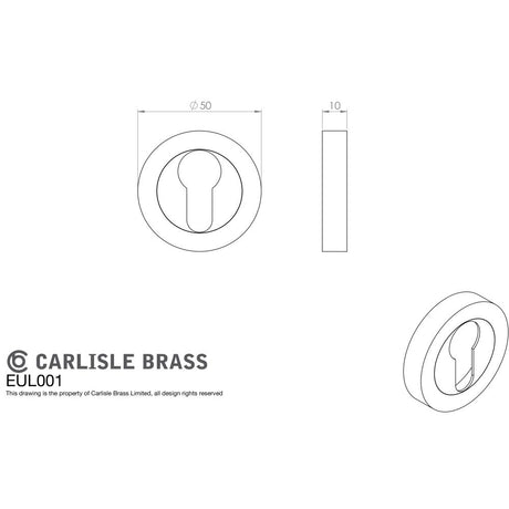 This image is a line drwaing of a Carlisle Brass - Euro Escutcheon - Satin Nickel available to order from Trade Door Handles in Kendal