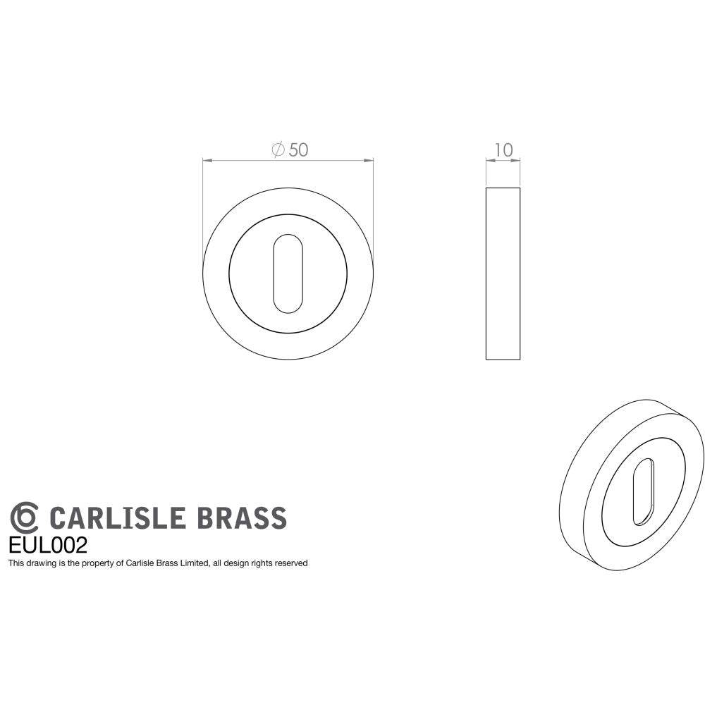 This image is a line drwaing of a Carlisle Brass - Lock Escutcheon - Satin Nickel available to order from Trade Door Handles in Kendal