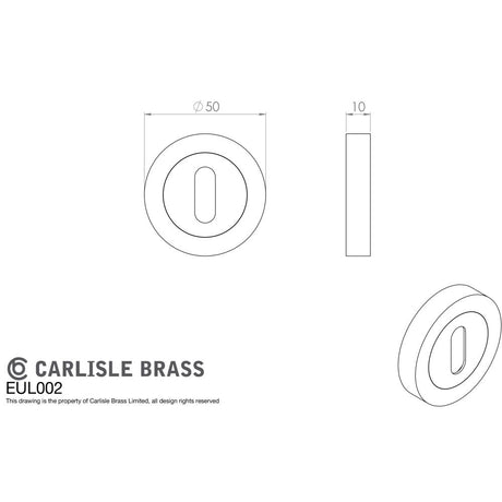 This image is a line drwaing of a Carlisle Brass - Lock Escutcheon - Satin Brass available to order from Trade Door Handles in Kendal