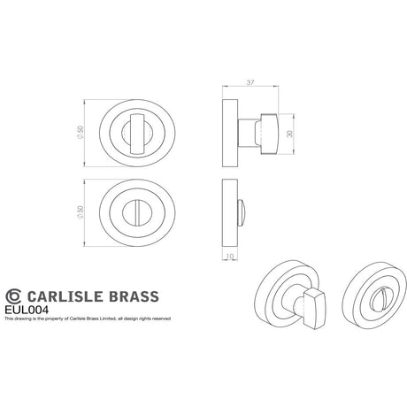 This image is a line drwaing of a Carlisle Brass - Thumbturn & Release - Satin Nickel available to order from Trade Door Handles in Kendal