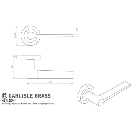 This image is a line drwaing of a Carlisle Brass - Velino Lever on Round Rose - Polished Nickel available to order from Trade Door Handles in Kendal