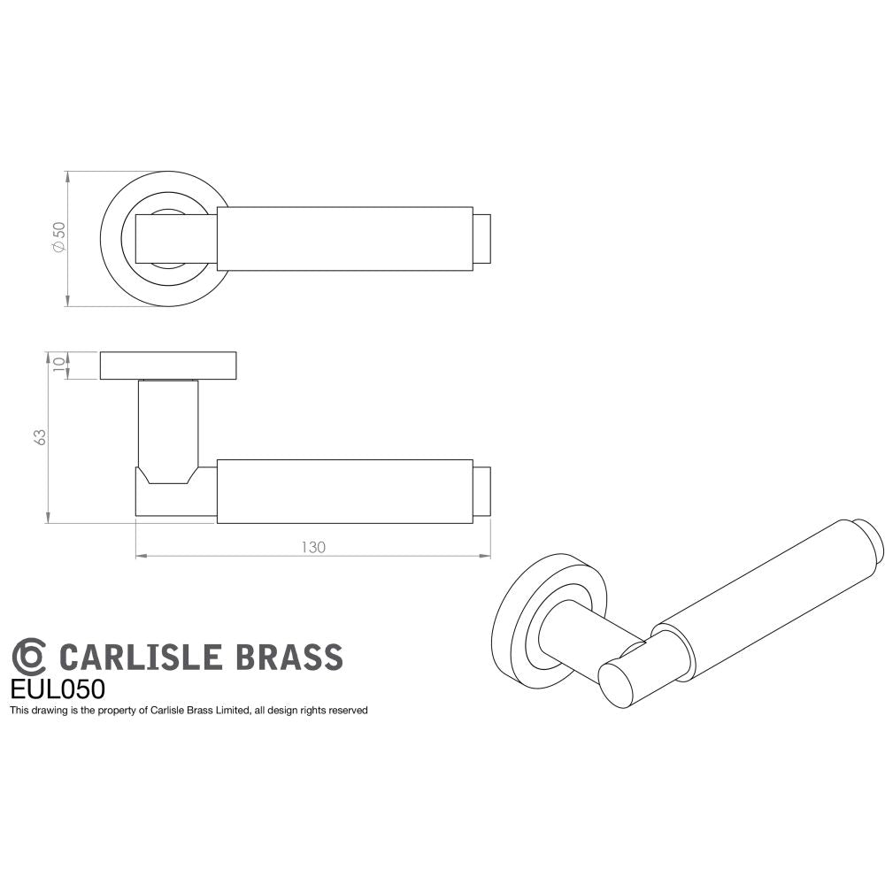 This image is a line drwaing of a Carlisle Brass - Varese Knurled Lever on Rose - Matt Black available to order from Trade Door Handles in Kendal