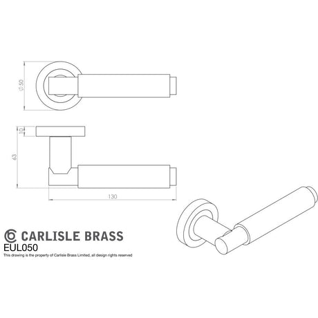 This image is a line drwaing of a Carlisle Brass - Varese Knurled Lever on Rose - Matt Black available to order from Trade Door Handles in Kendal